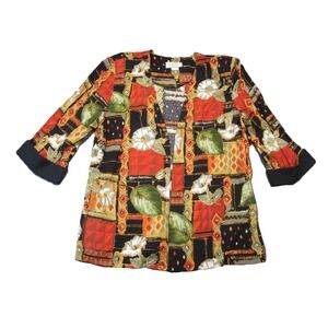 Vintage Tropical Jacket 16P Colorful Patchwork Open Front Island Cruise‎ Resort